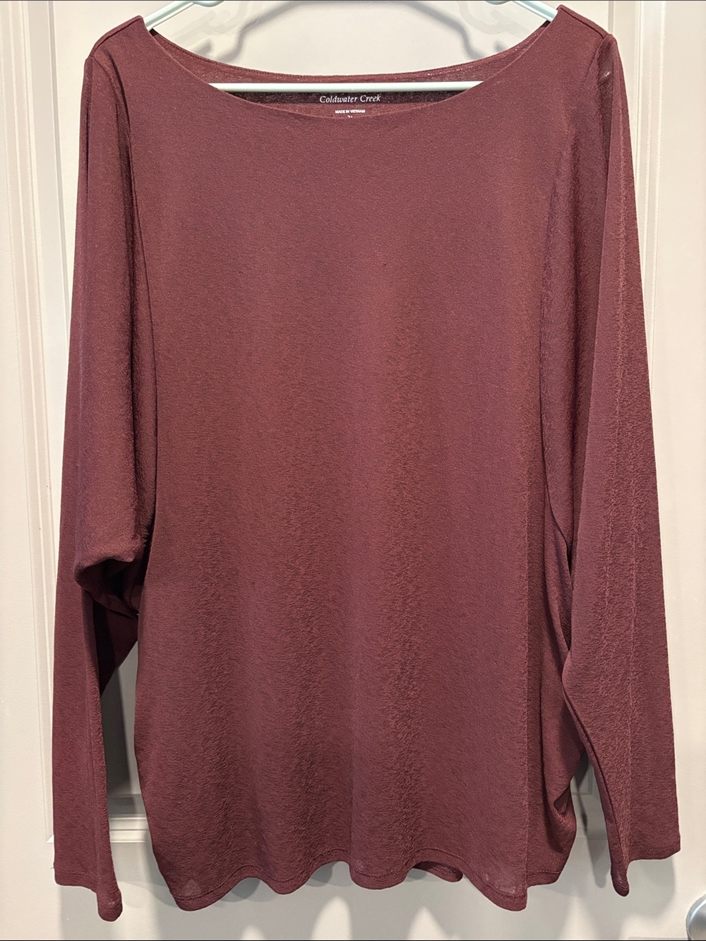 Coldwater Creek Wine Dolman Sleeve Tunic Top XXL 20 22 Ruched Stretch Blouse